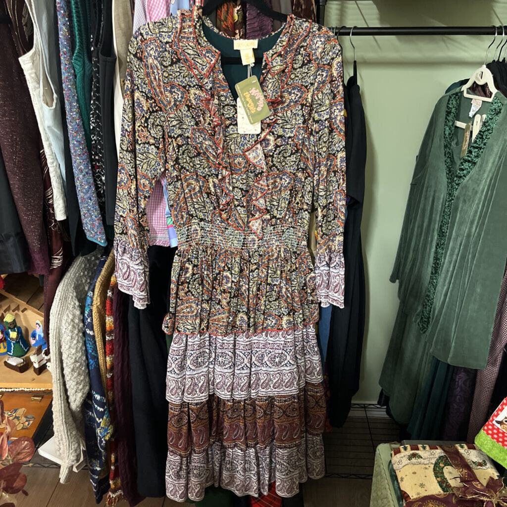 NWT Coastal Cowgirl Multi-Tiered Full Length Long Sleeve Floral Maxi Dress