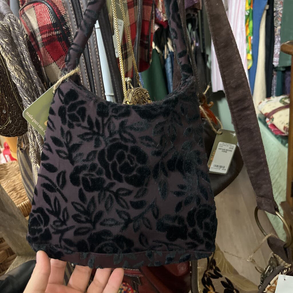 Elegant Small Embossed Velvet Floral Handbag