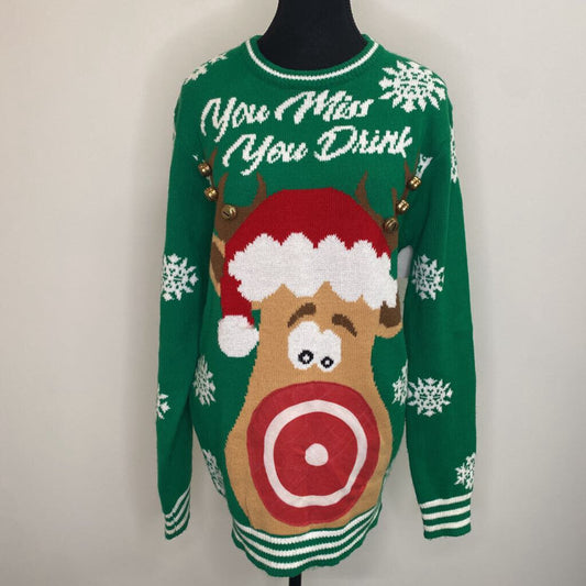 URBAN HERITAGE - "YOU MISS YOU DRINK" REINDEER W/ BELLS CHRISTMAS SWEATER