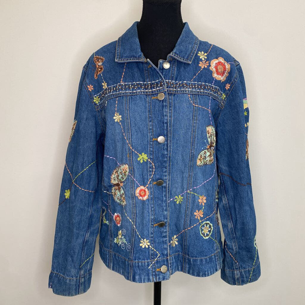 MULTIPLES - BUTTERFLY BEADED EMBROIDERED DENIM JACKET