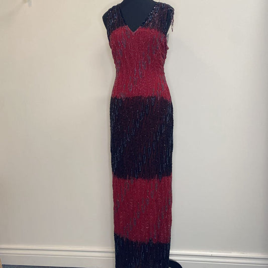 VTG - RED/BLACK BEADED EVENING MAXI DRESS