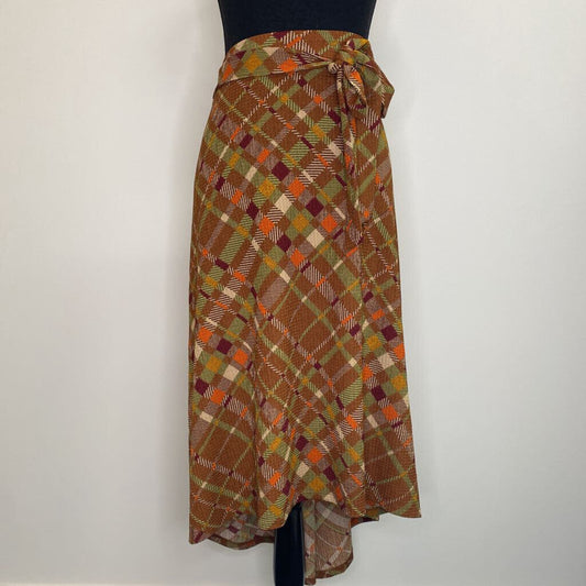 *NWT* SOHO APPAREL LTD - BROWN PLAID HIGH/LOW MIDI SKIRT