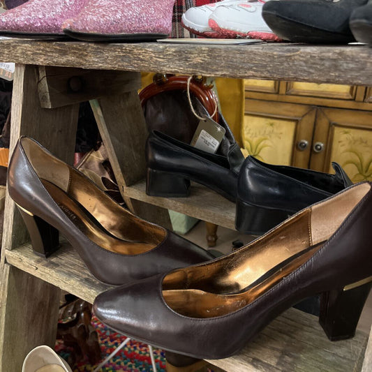 Women's Brown Leather Heeled Shoes