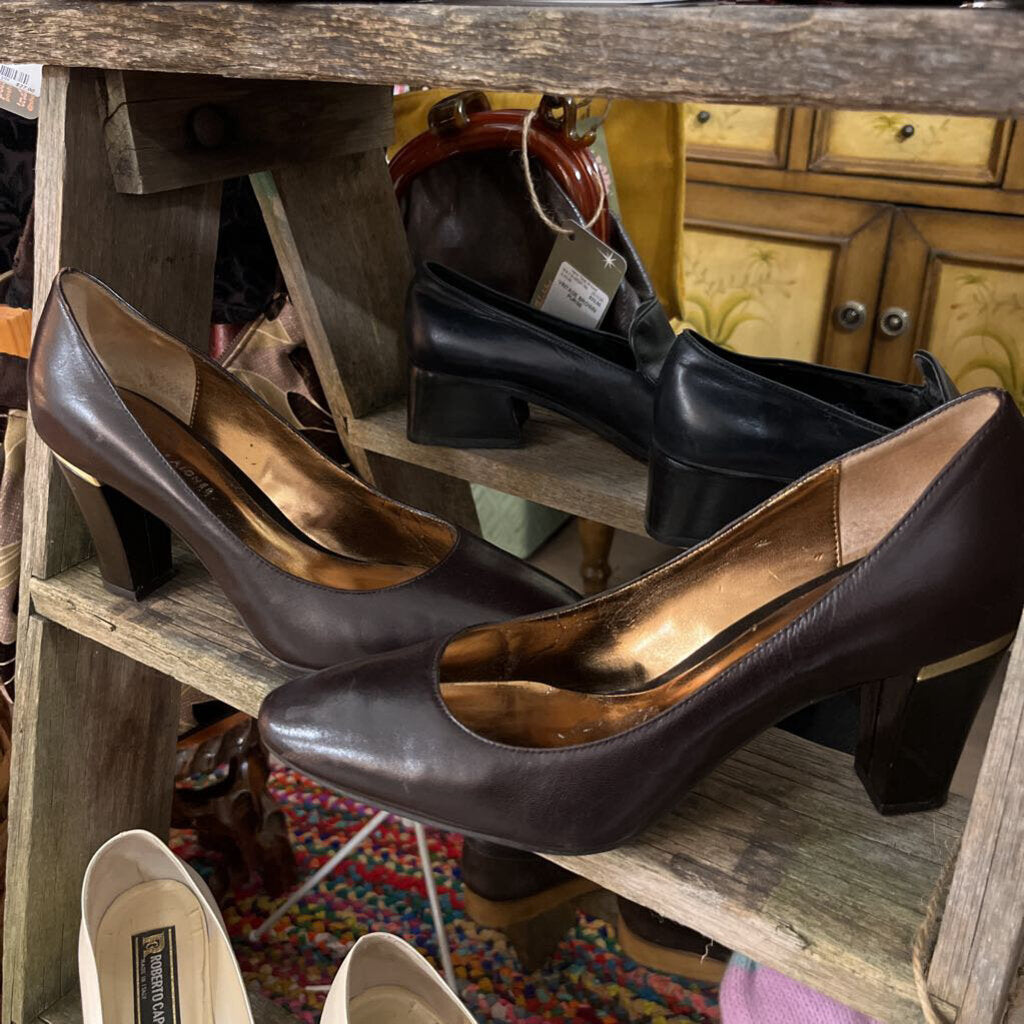 Women's Brown Leather Heeled Shoes