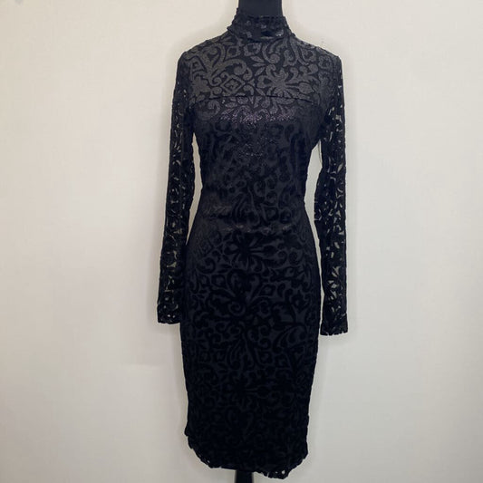 LE CHATEAU - VELVET BLACK L/S EMBOSSED EVENING DRESS