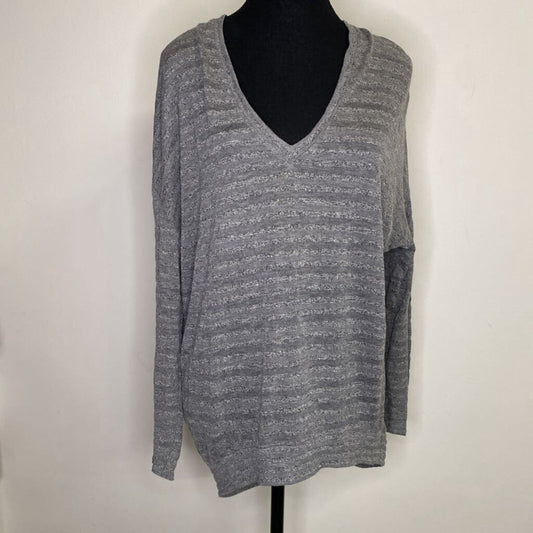 WILFRED FREE - GREY STRIPED L/S V-NECK TOP