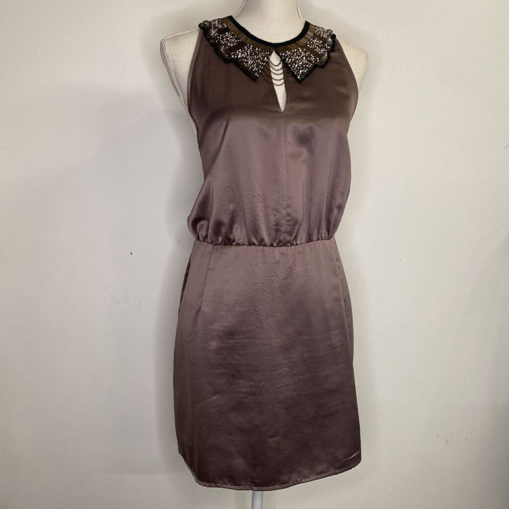 H&M - BRONZE MIDI DRESS W/ BEADED COLLAR