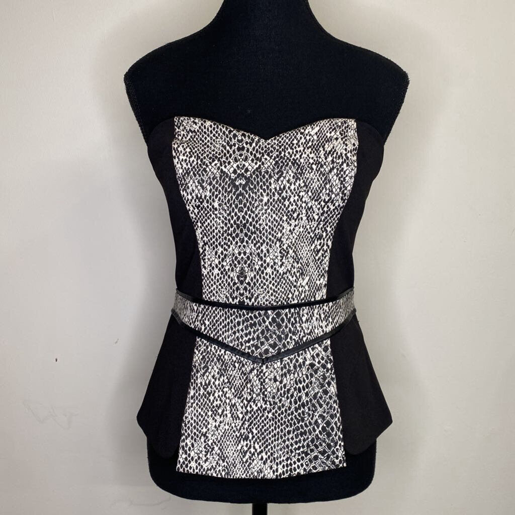GUESS - B/W SNAKE PRINT STRAPLESS BUSTIER TOP