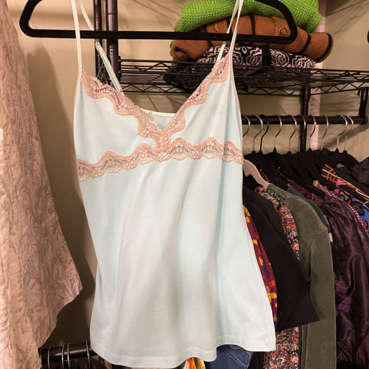 TURQUOISE CAMISOLE WITH LACE TRIM