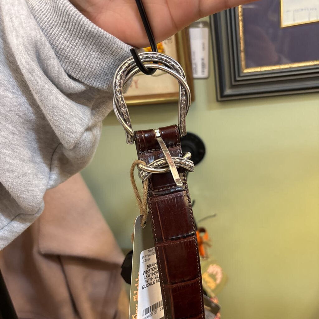 BRIGHTON - WESTERN CROC LEATHER BELT WITH SILVER BUCKLE