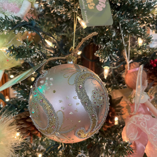 MEDIUM SIZED PINK SPARKLE PAISLEY BULBS