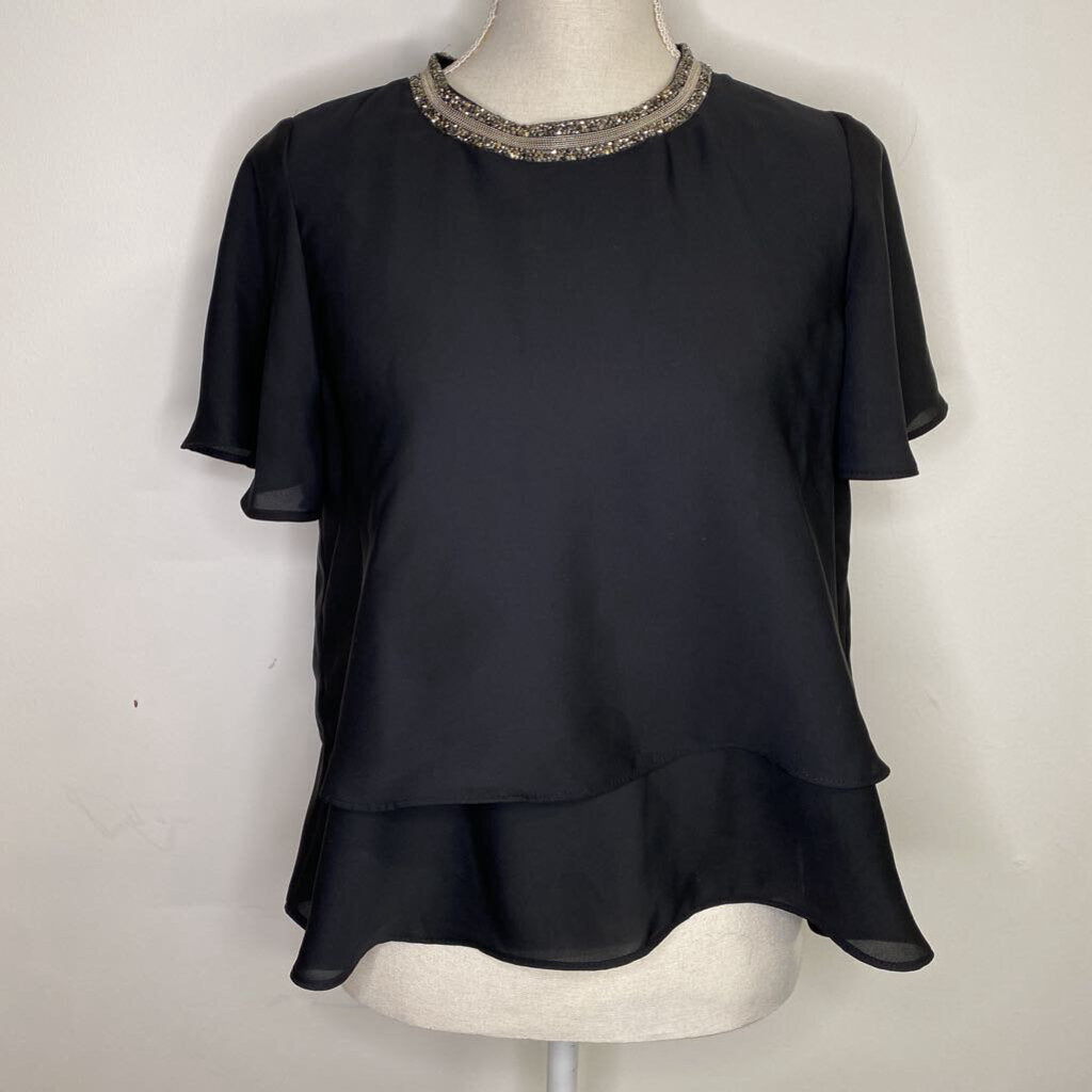 ZARA - BLACK BEADED COLLAR TOP