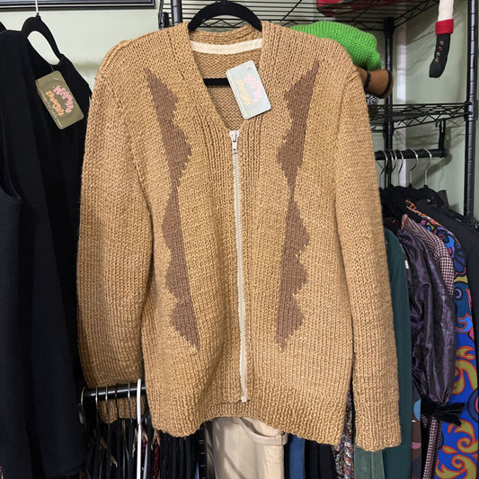 VINTAGE BEIGE FULL ZIP LONG SLEEVE SWEATER