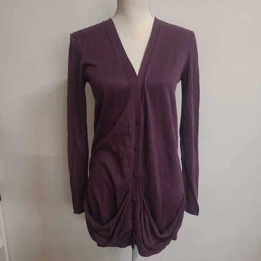 PURPLE BUTTON FRONT CARDIGAN