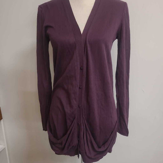 PURPLE BUTTON FRONT CARDIGAN
