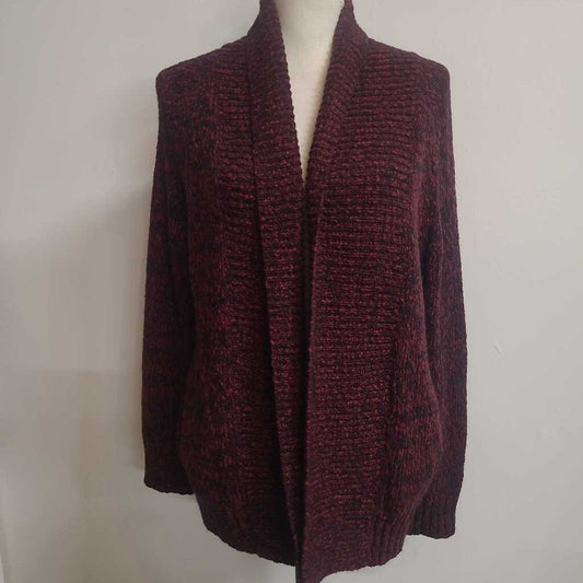 BURG/BLACK OPEN FRONT CARDI