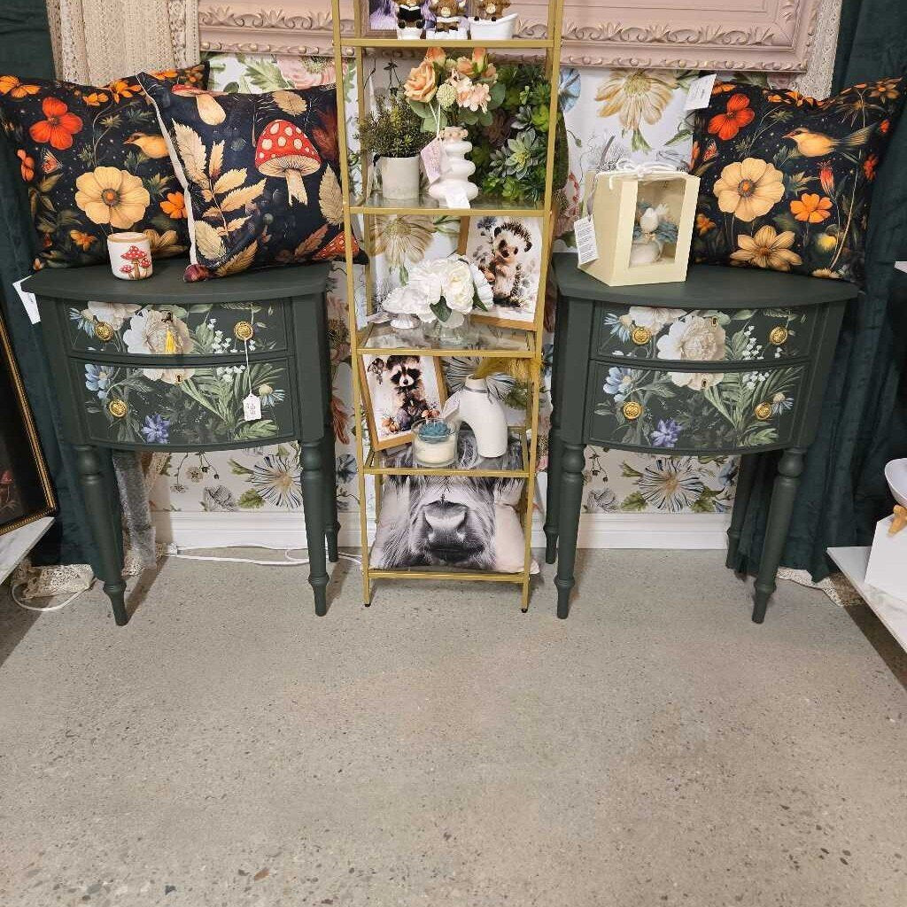 2pc Green Refinsihed Bombay Side Tables