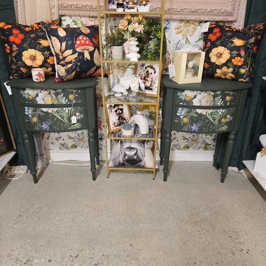 2pc Green Refinsihed Bombay Side Tables