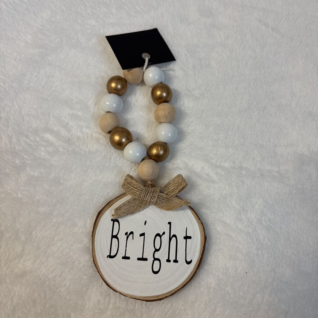 Gold Beaded wooden x mas tag