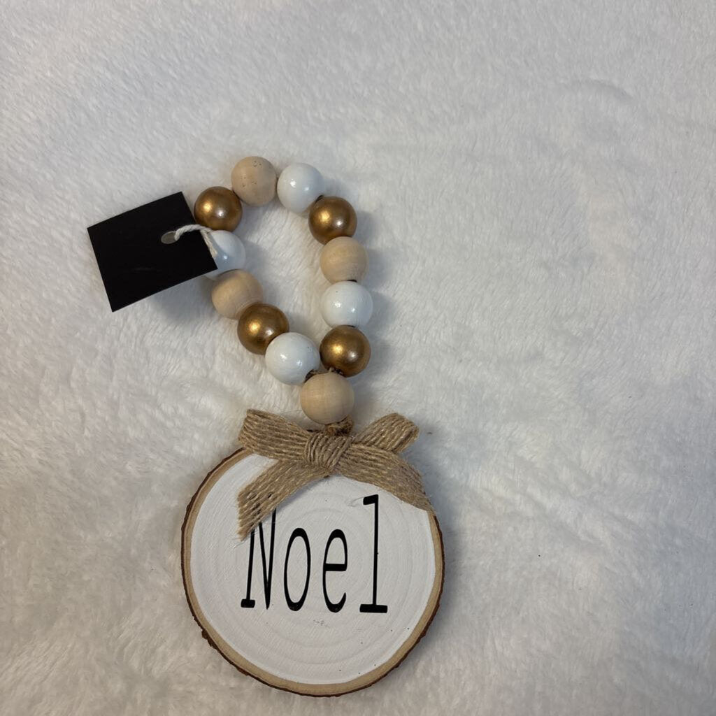Gold Beaded wooden x mas tag