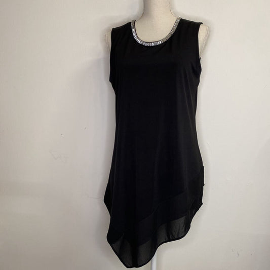 CLEO - BLACK SLEEVELESS DRESS W/ BEADED COLLAR