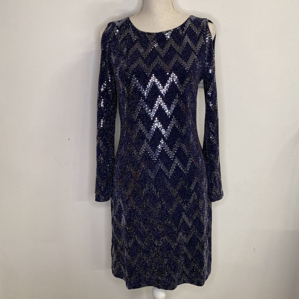 LAURA - NAVY L/S SEQUINED MINI DRESS