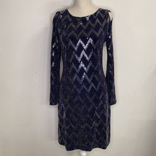 LAURA - NAVY L/S SEQUINED MINI DRESS
