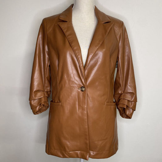 RACHEL ZOE - BROWN VEGAN LEATHER BLAZER