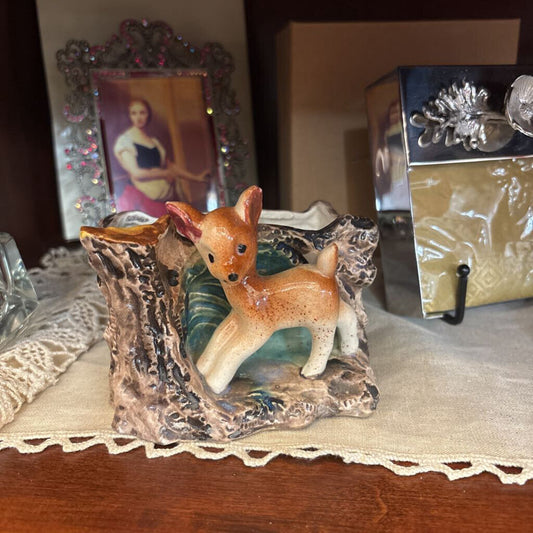VINTAGE DEER CERAMIC PLANTER