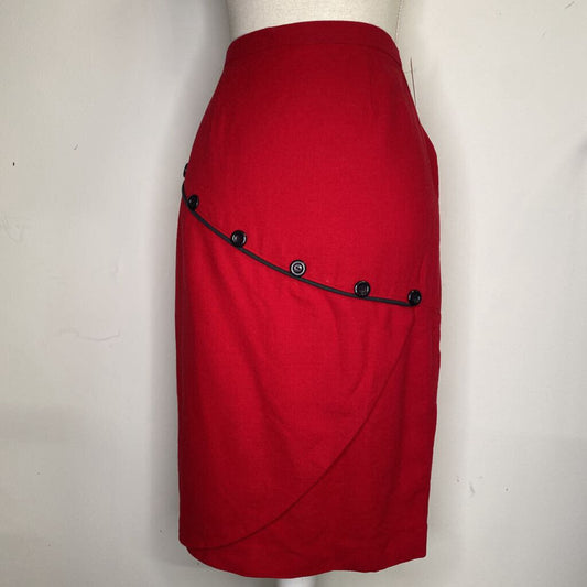 IOLE FASHION - RED 100% WOOL MIDI SKIRT W/ BLACK BUTTONS