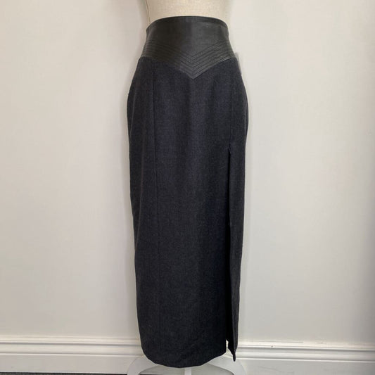 IRA HOWARD - GREY 100% WOOL MIDI SKIRT W/ ZIPPERED SIDE SLIT