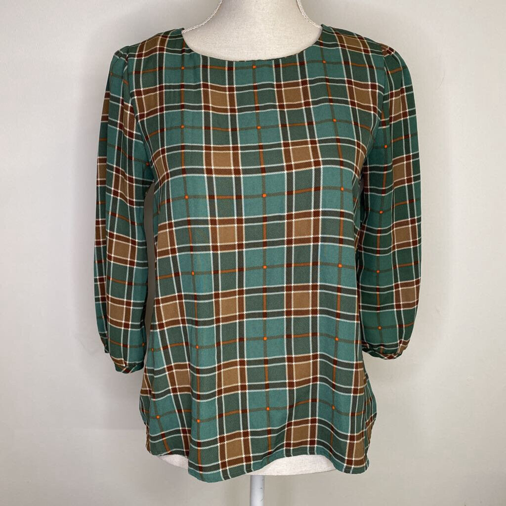 JELLA COUTURE - GREEN/BROWN PLAID L/S TOP