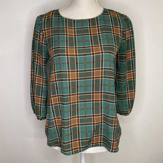 JELLA COUTURE - GREEN/BROWN PLAID L/S TOP