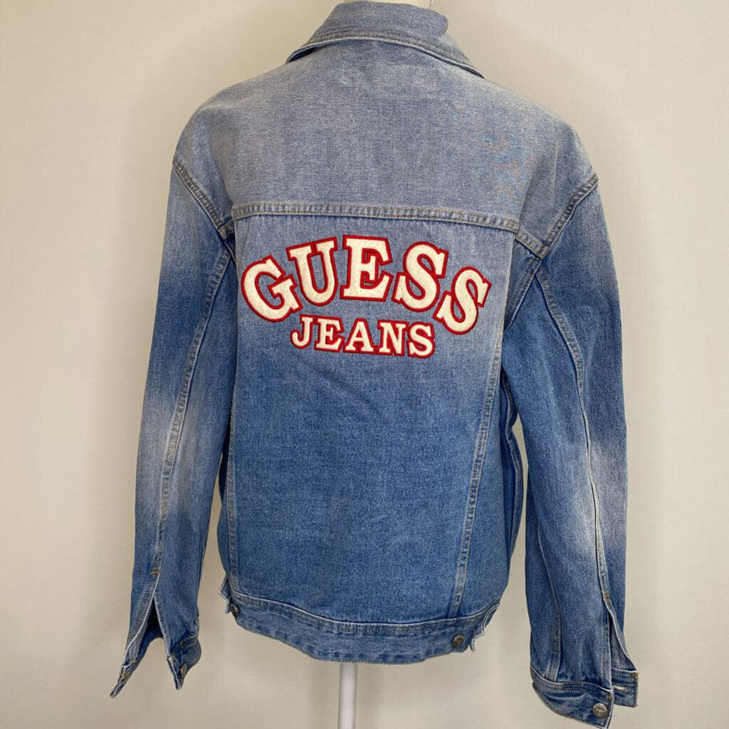 GUESS JEANS - EMBROIDERED "GUESS JEANS" LIGHT WASH DENIM JACKET