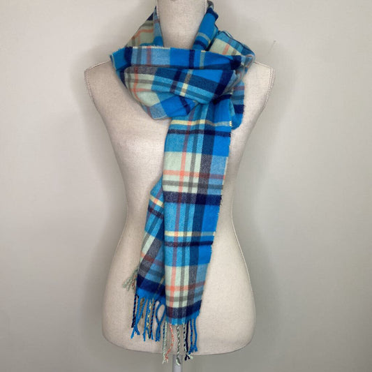 BLUE PLAID FRINGE SCARF