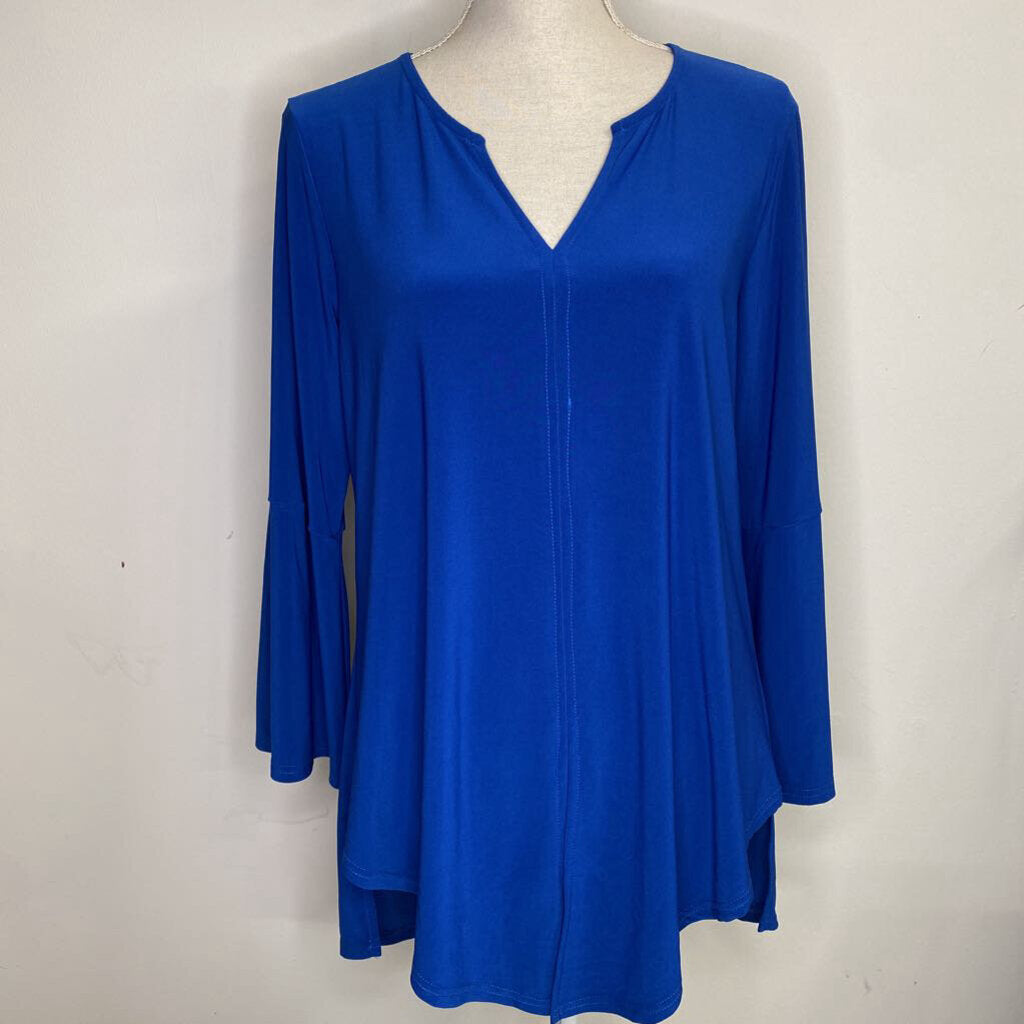 PRETTY WOMEN - ROYAL BLUE L/S V-NECK TOP W/ BELL SLEEVES