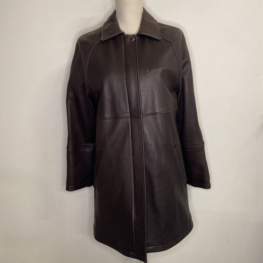 *AS IS* ROOTS - BROWN 100% LEATHER ("SERONO" EMBOSSED) COAT