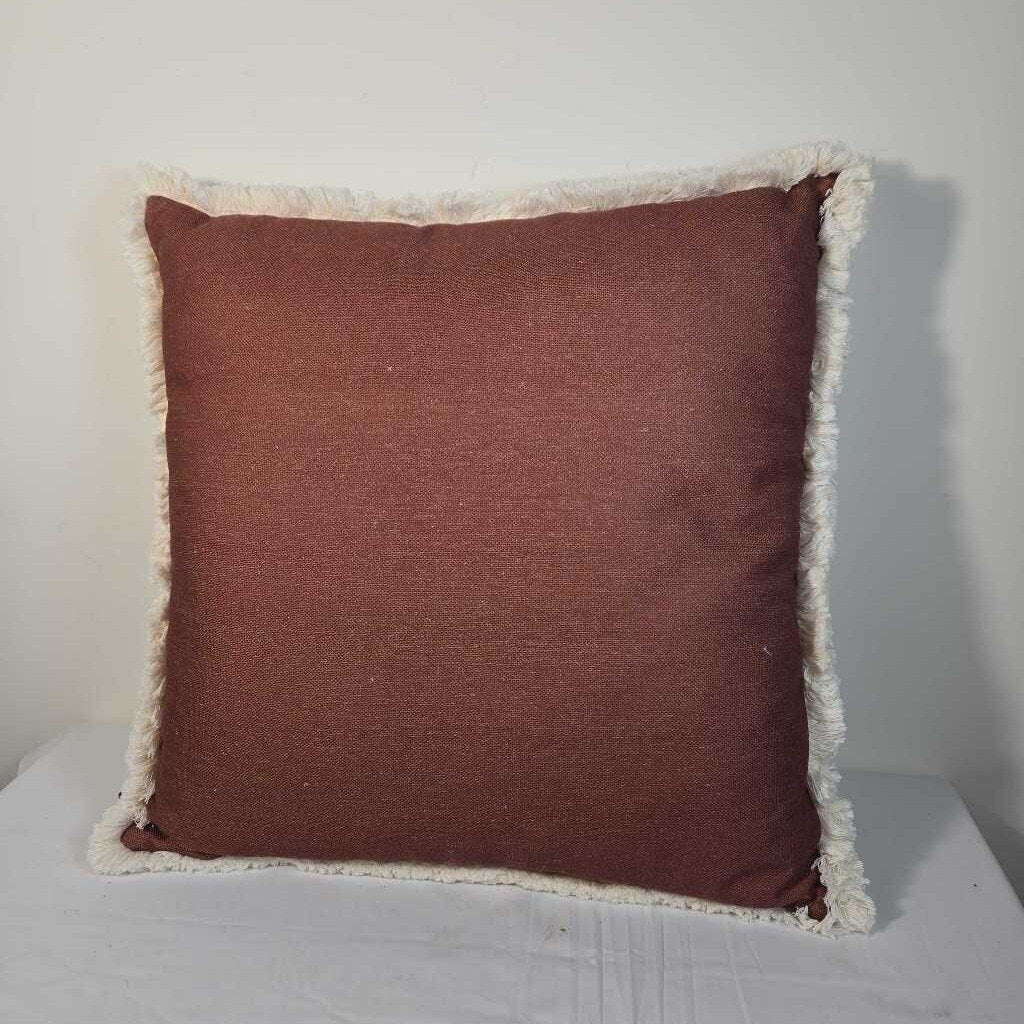 CREAM/BROWN FRINGE PILLOW