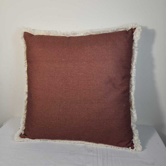 CREAM/BROWN FRINGE PILLOW