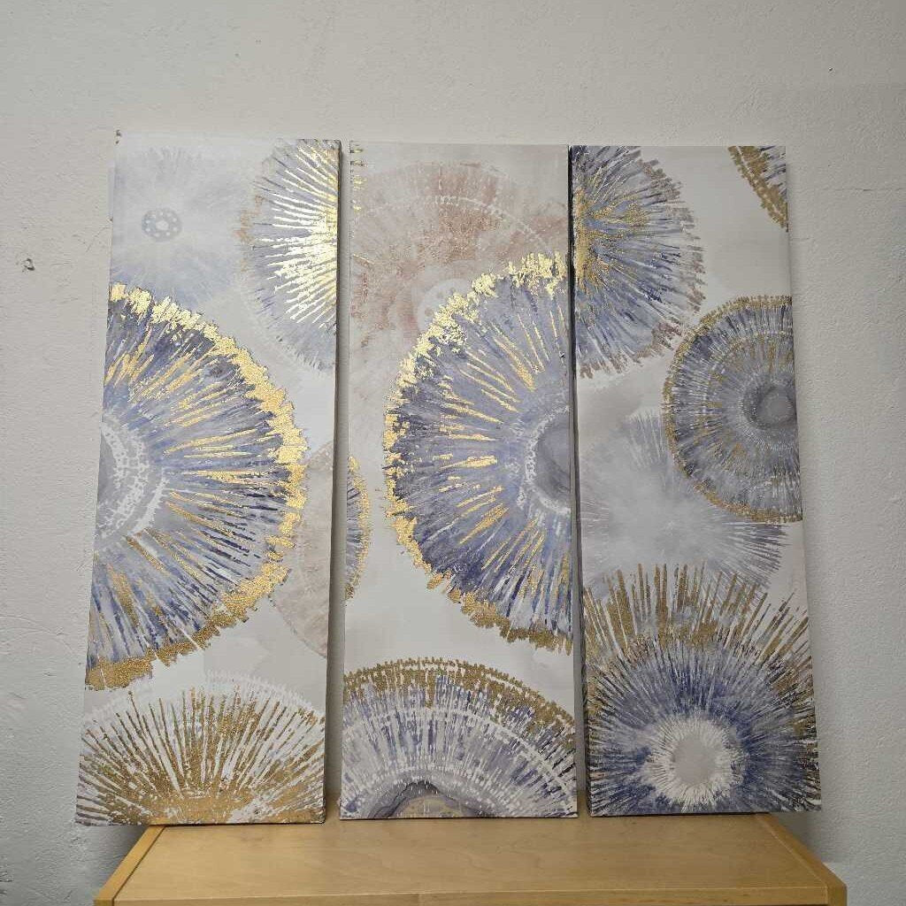 S/3 BLUE & GOLD CANVAS PRINTS