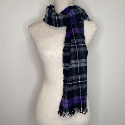 PURPLE/BLACK PLAID FRINGE SCARF
