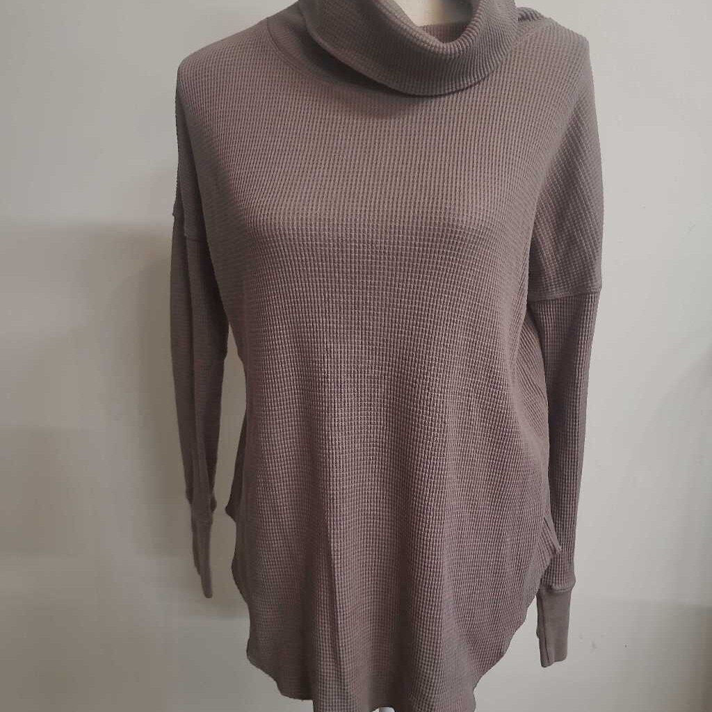 TAUPE THERMAL KNIT COWL NECK