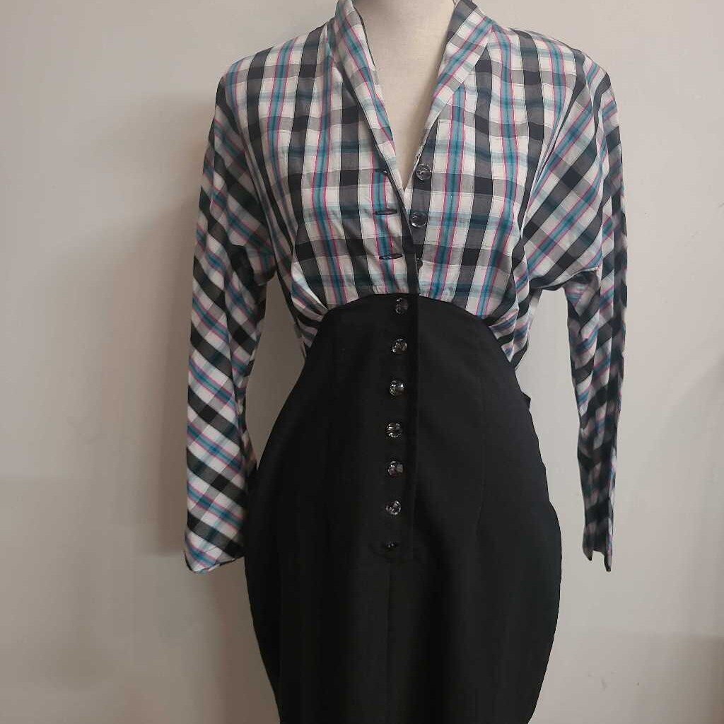 VINTAGE BLACK & PLAID DRESS