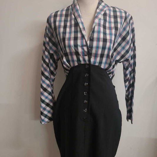VINTAGE BLACK & PLAID DRESS