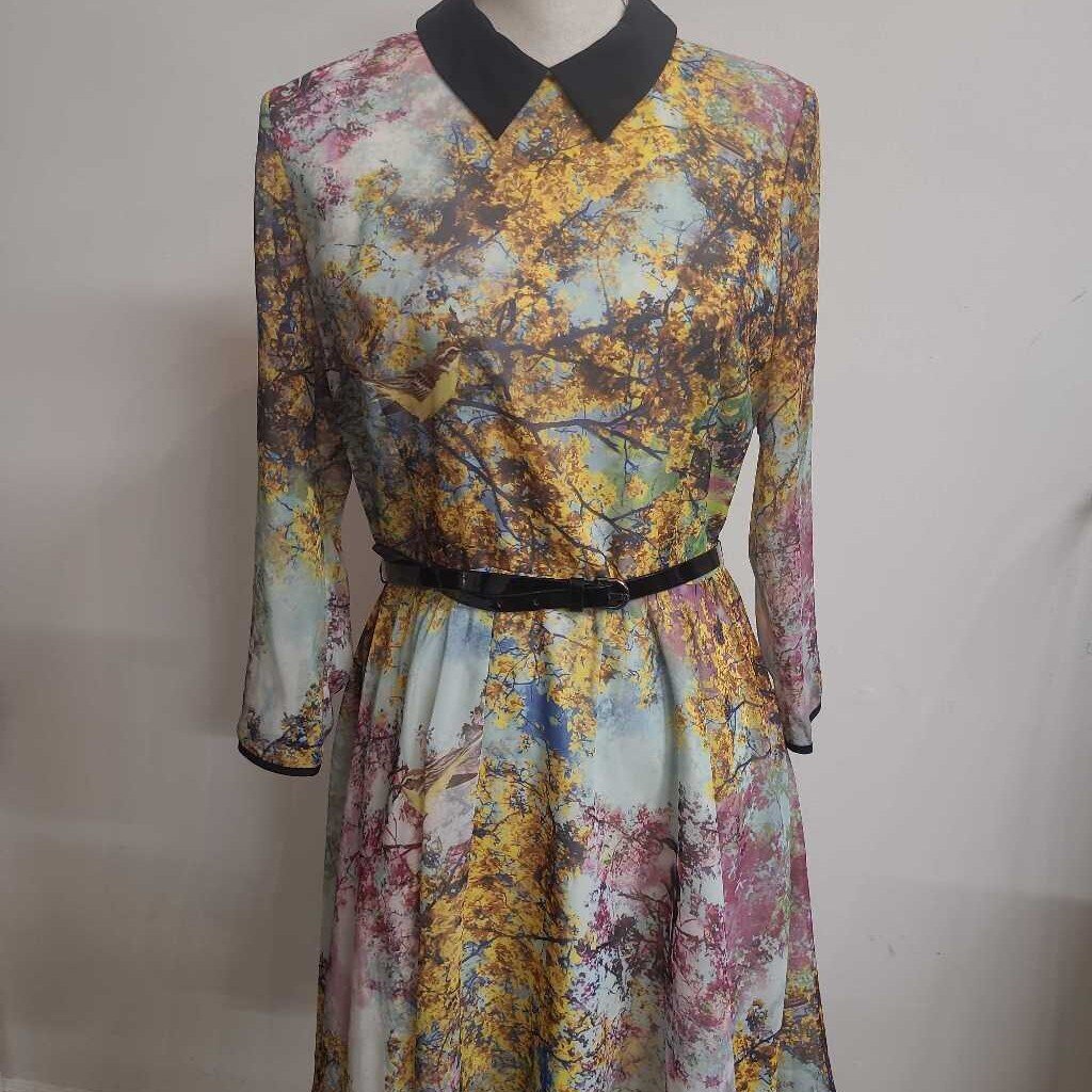 FIT & FLARE DRESS WITH BIRDS