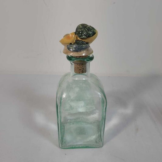 GREEN GLASS BOTTLE W/FRUIT STOPPER