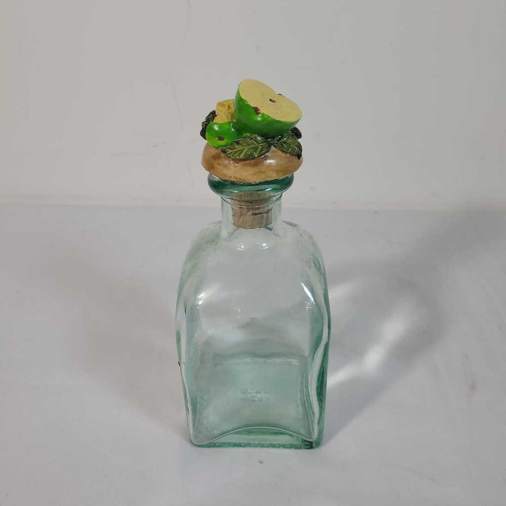 GREEN GLASS BOTTLE W/FRUIT STOPPER