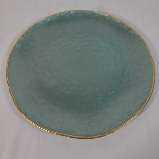 TEAL GLASS PLATE W/ GOLD TRIM