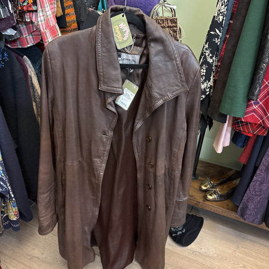 VINTAGE - SOZUGECEN BROWN LEATHER DUSTER JACKET