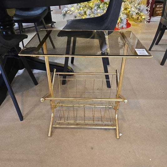 BRASS & GLASS MAGAZINE TABLE